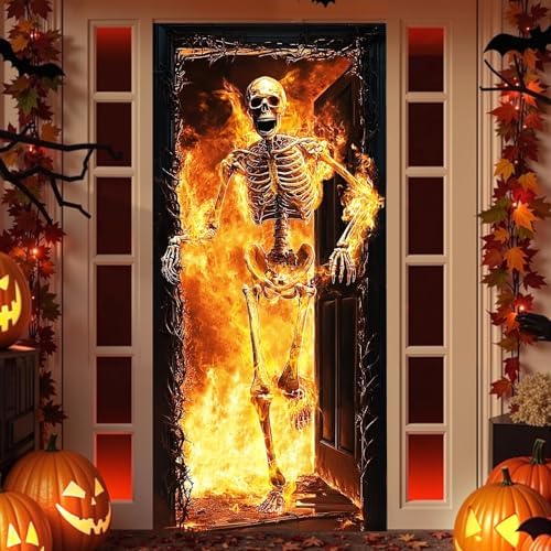 Halloween Skeleton Fire Door Cover Banner
