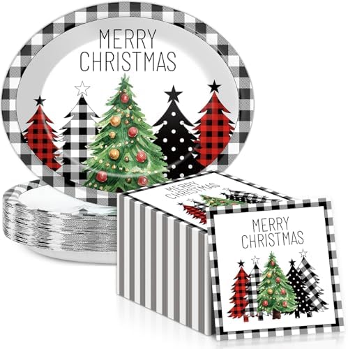 50Pcs Christmas Paper Oval Plates with Napkins