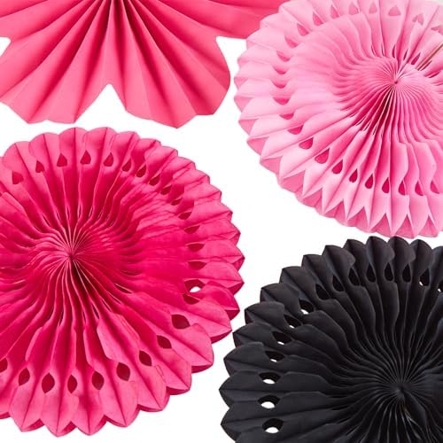 11PCS Hanging Paper Fans Pink Black Birthday Party Decorations