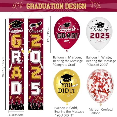 2025 Graduation Party Decorations Maroon Gold Set