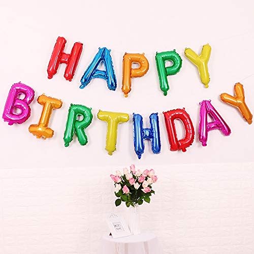 Rainbow Happy Birthday Balloons Banner 16 Inch Mylar Foil Letters Sign