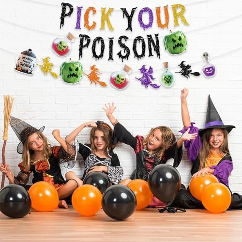 Halloween Pick Your Poison Glitter Banners for Party Decorations