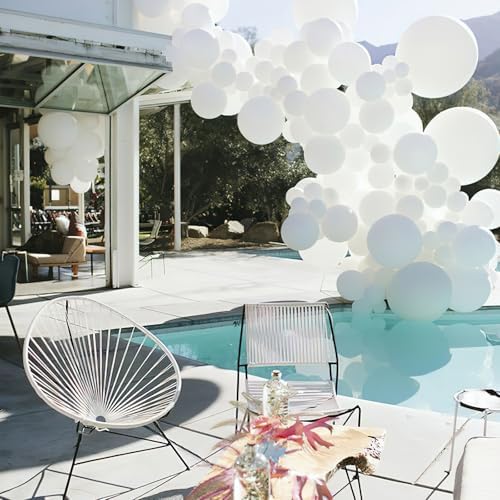 PartyWoo 120 White Balloons Different Sizes Decoration Kit
