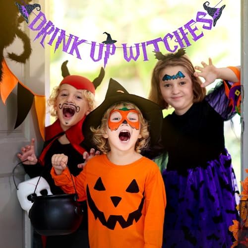 Purple Glitter Drink Up Witches Halloween Banner