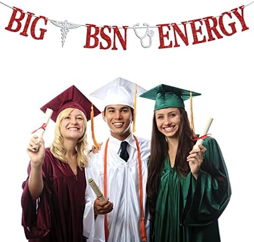 BSN Graduation Banner with Silver Red Glitter