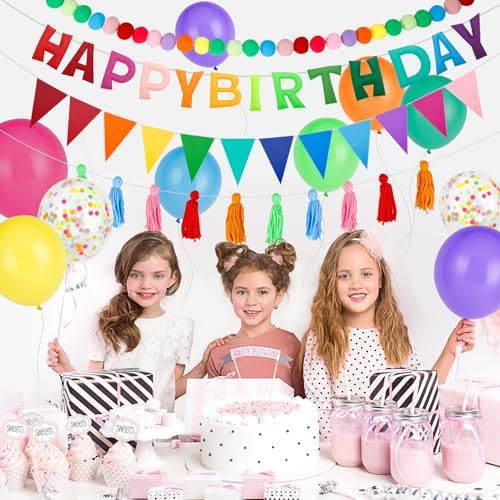 Happy Birthday Decorations Kit - 48 Pcs Balloons Pre-Strung Banners