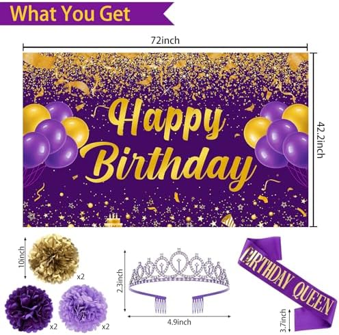 Trgowaul Purple Gold Birthday Decorations Set 34PCS
