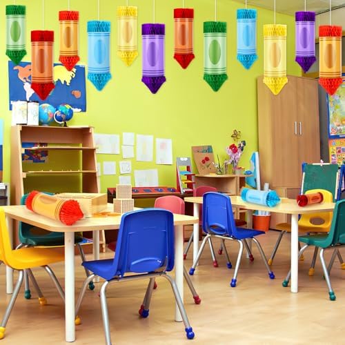 12 Pcs Crayon Pencil Hanging Honeycomb Classroom Decorations