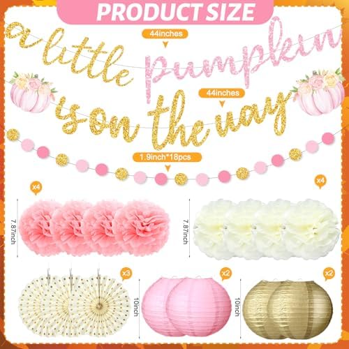 Little Pumpkin Fall Baby Shower Decor 15 Pcs Set Pink