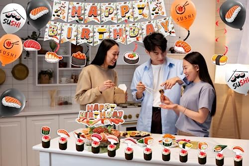 Sushi Party Decorations with Happy Birthday Banner and Balloons