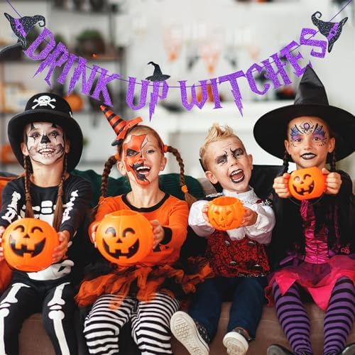 Purple Glitter Drink Up Witches Halloween Banner