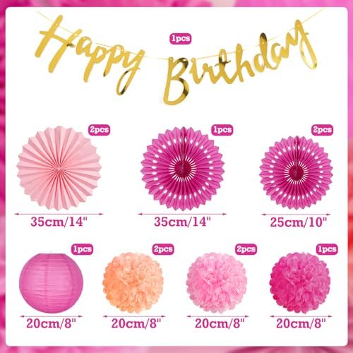 SUNBEAUTY Hot Pink Birthday Decorations Kit