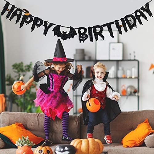 Halloween Happy Birthday Black Glitter Banner