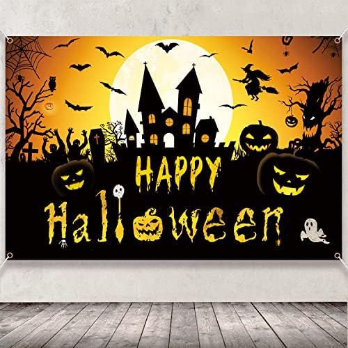 Happy Halloween Banner - Witch Pumpkin Bats Indoor Decor