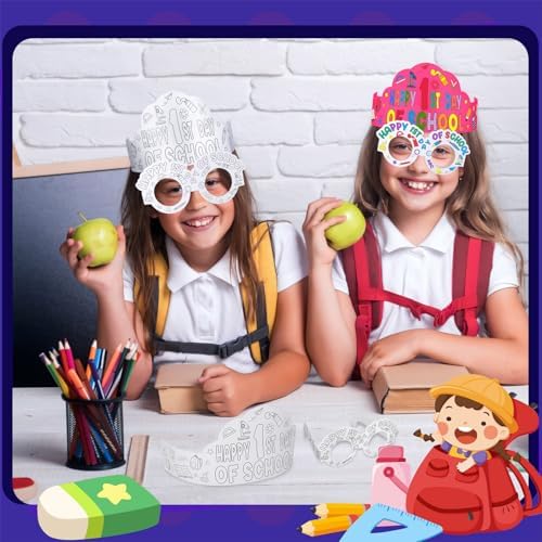 Yilloog 36 Pack First Day School Paper Crowns and Glasses