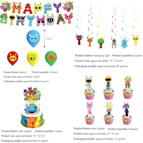 Sprunkie Birthday Decor Set with Banner Cake Topper Balloons Background
