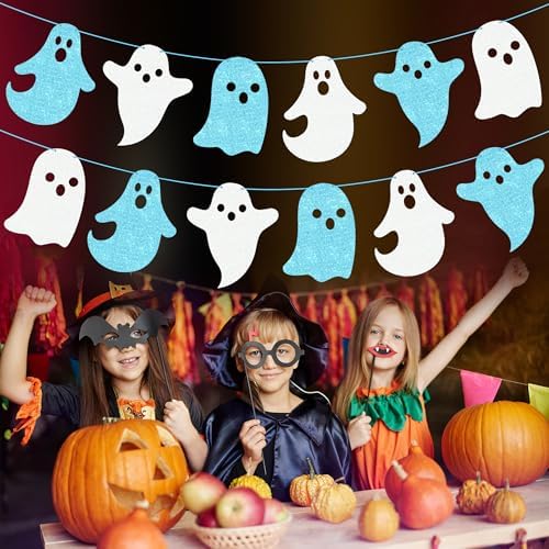 Halloween Ghost Banners White Blue Glitter Decorations 2Pcs