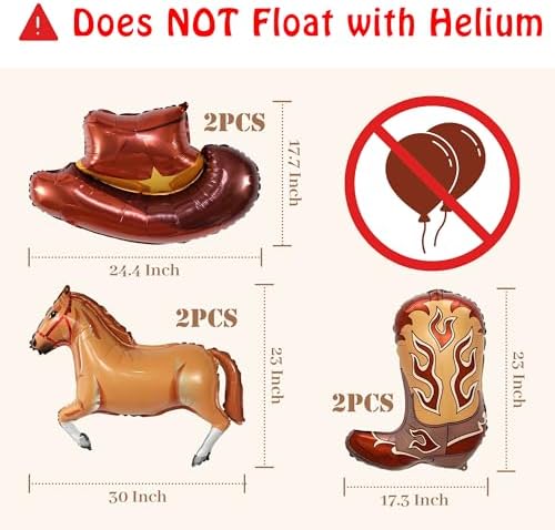 6PCS Western Themed Balloons Horse Cowgirl Hat Boot Decorations