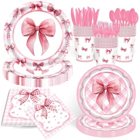 Pink Bow Birthday Party Set for 24 Guests