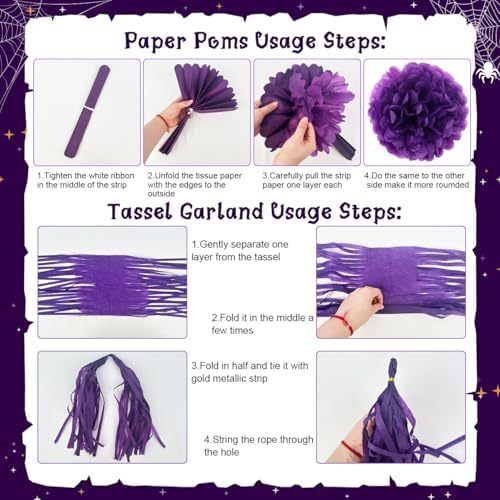 Hocus Pocus Halloween Decor Banner with Pompoms and Tassels