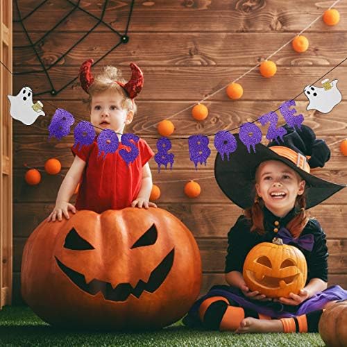 Purple Glitter Boos Booze Halloween Banner