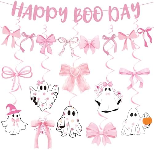 Pink Halloween Party Decorations 12Pcs Happy Boo Day Decor