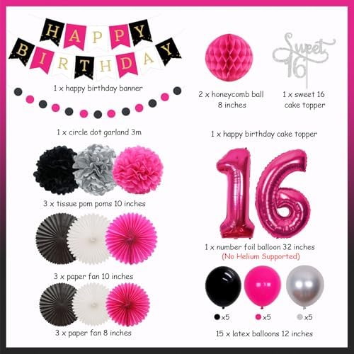 JOYMEMO 16th Birthday Decorations for Girls