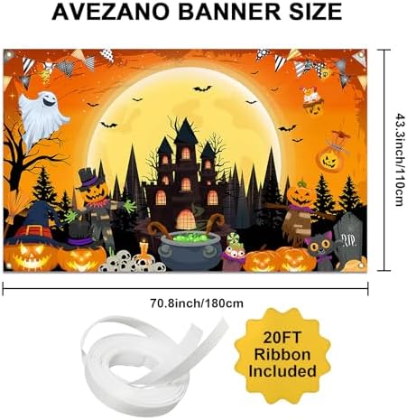 Avezano Happy Halloween Banner 6x36 ft Orange