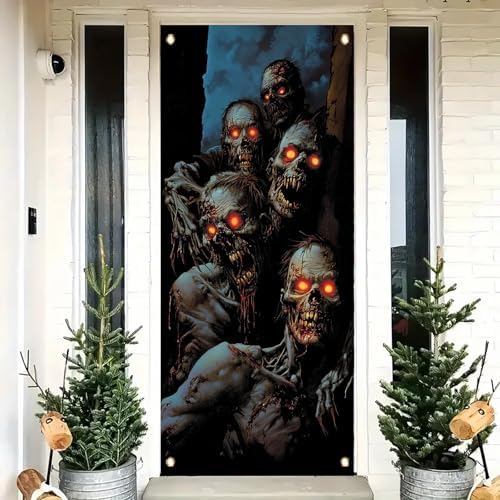 Starlit patio Halloween door cover 71x35 inches