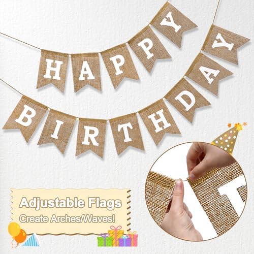 Happy Birthday Banner Pre Strung Burlap 9ft Birthday Decorations