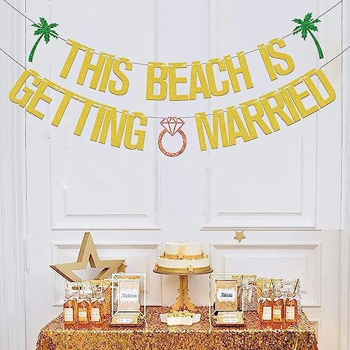 This Beach Is Getting Married Gold Green Glitter Banner