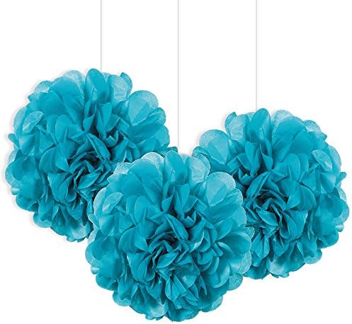 Caribbean Teal Mini Puff Tissue Decorations 3 Ct