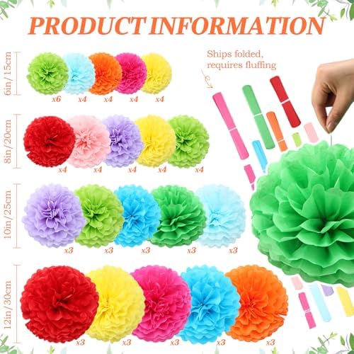 Skyygemm 72 Pcs Tissue Paper Pom Poms Decorations