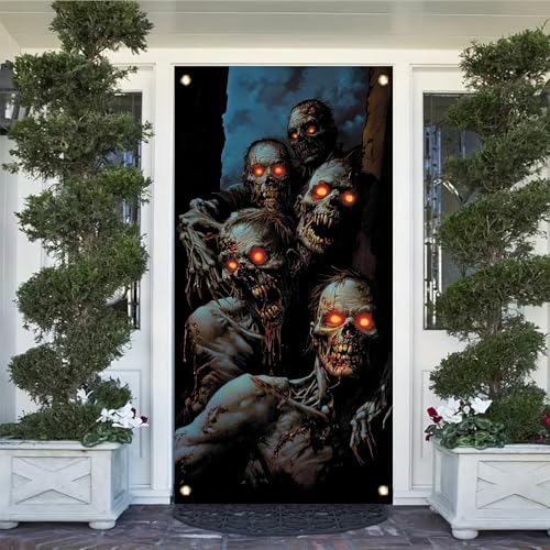 Starlit patio Halloween door cover 71x35 inches