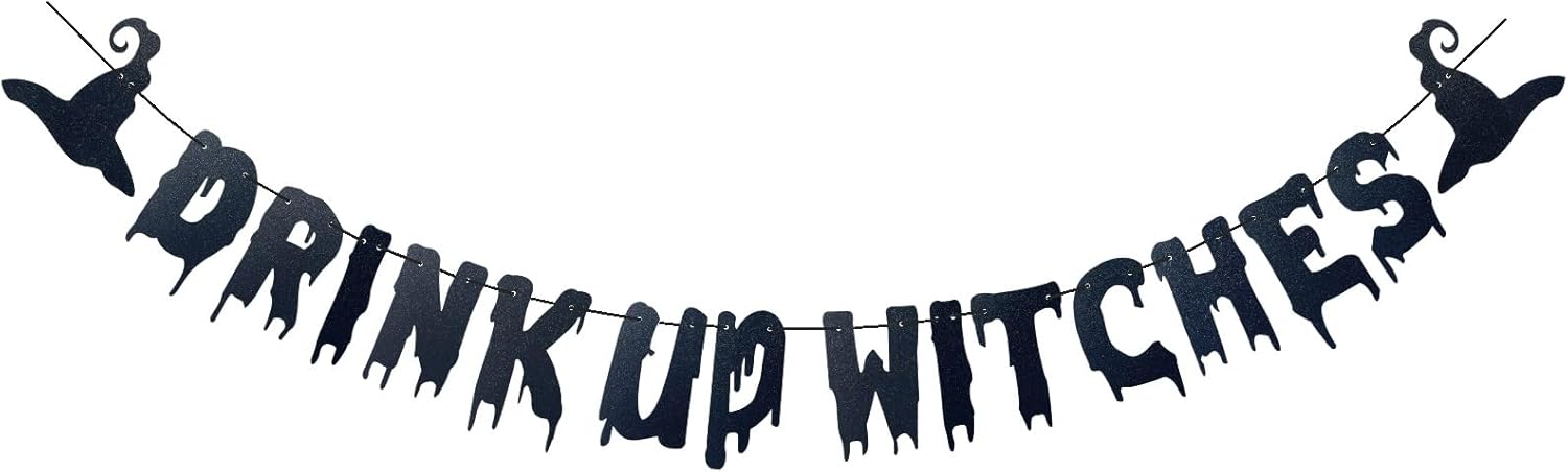 Glittery Black Drink Up Witches Halloween Banner