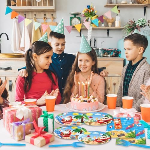 48pcs Beach Hawaiian Santa Party Tableware Set for 16 Guests