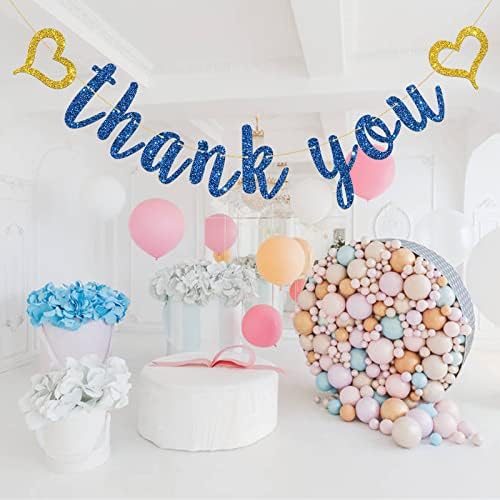 INNORU Navy Blue Glitter Thank You Banner