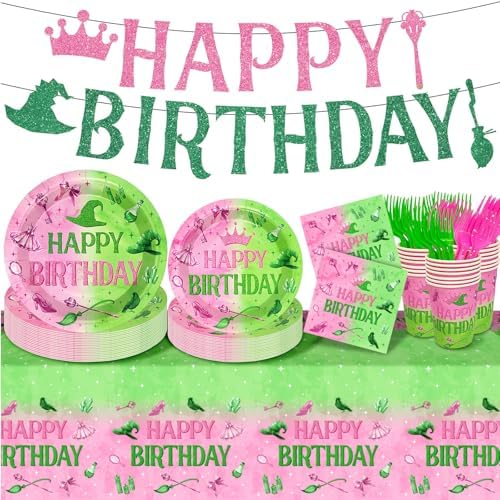24 Piece Pink Green Witch Party Tableware Set