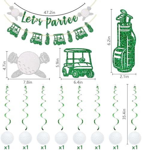 Golf Party Decorations Set with Glitter Banners and Ball Swirls