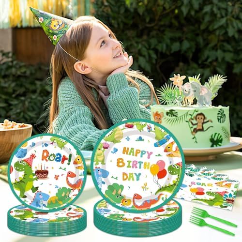 Dinosaur Party Plates Napkins Set for 24 Guests