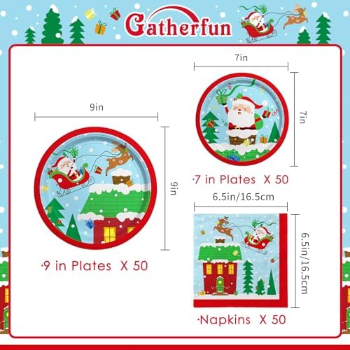 Christmas Party Supplies - 50pcs Santa Themed Plates Napkins