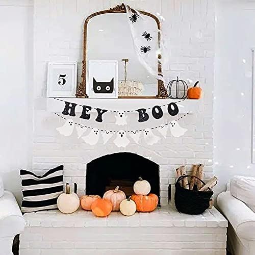 Hey Boo Glittery Ghost Halloween Banner - Black