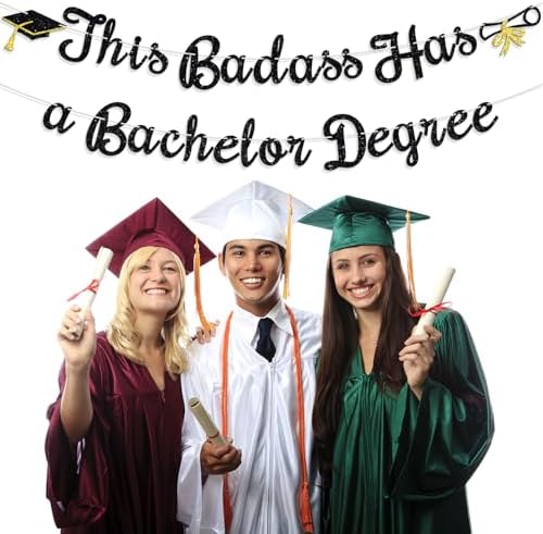 Badass Bachelor Degree Graduation Banner with Black Glitter