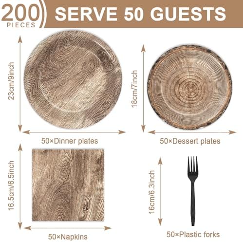 200Pcs Rustic Wooden Tree Party Supplies for Kids
