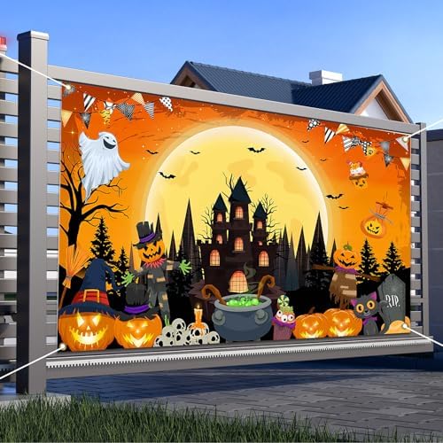 Avezano Happy Halloween Banner 6x36 ft Orange