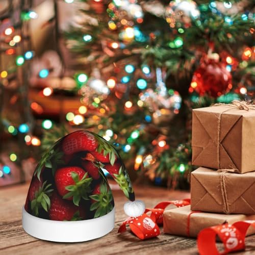 QINZHENG Personalized Santa Hat with Strawberry Print