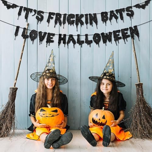 Black Glitter Bats Halloween Banner - Hanging Decor