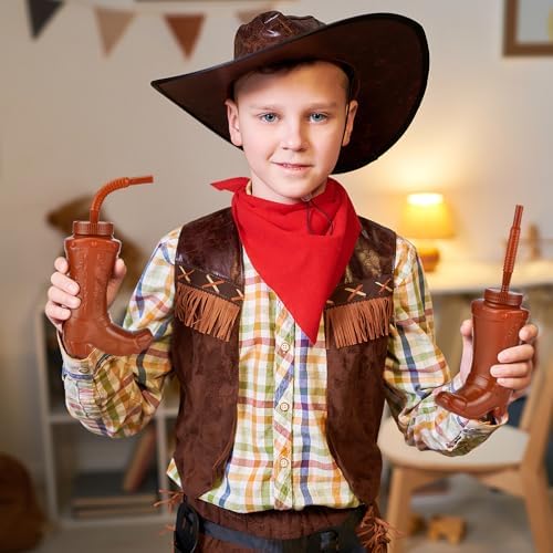 Alink Cowboy Boot Cups with Straws and Lids 12pcs 10oz Kids Party