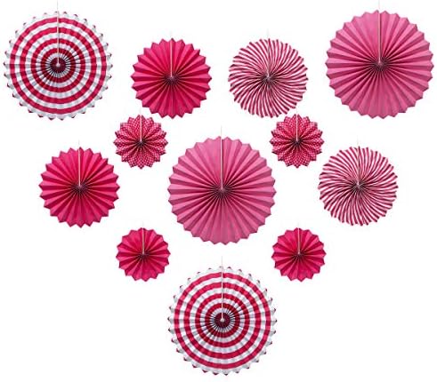 ONUPGO 12PCS Pink Fiesta Paper Fans Decorations