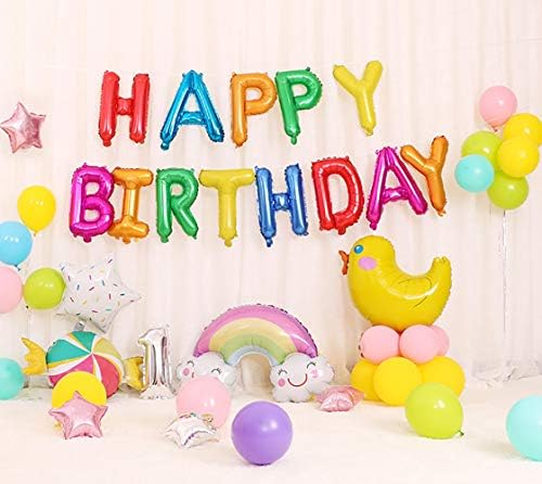 Rainbow Happy Birthday Balloons Banner 16 Inch Mylar Foil Letters Sign